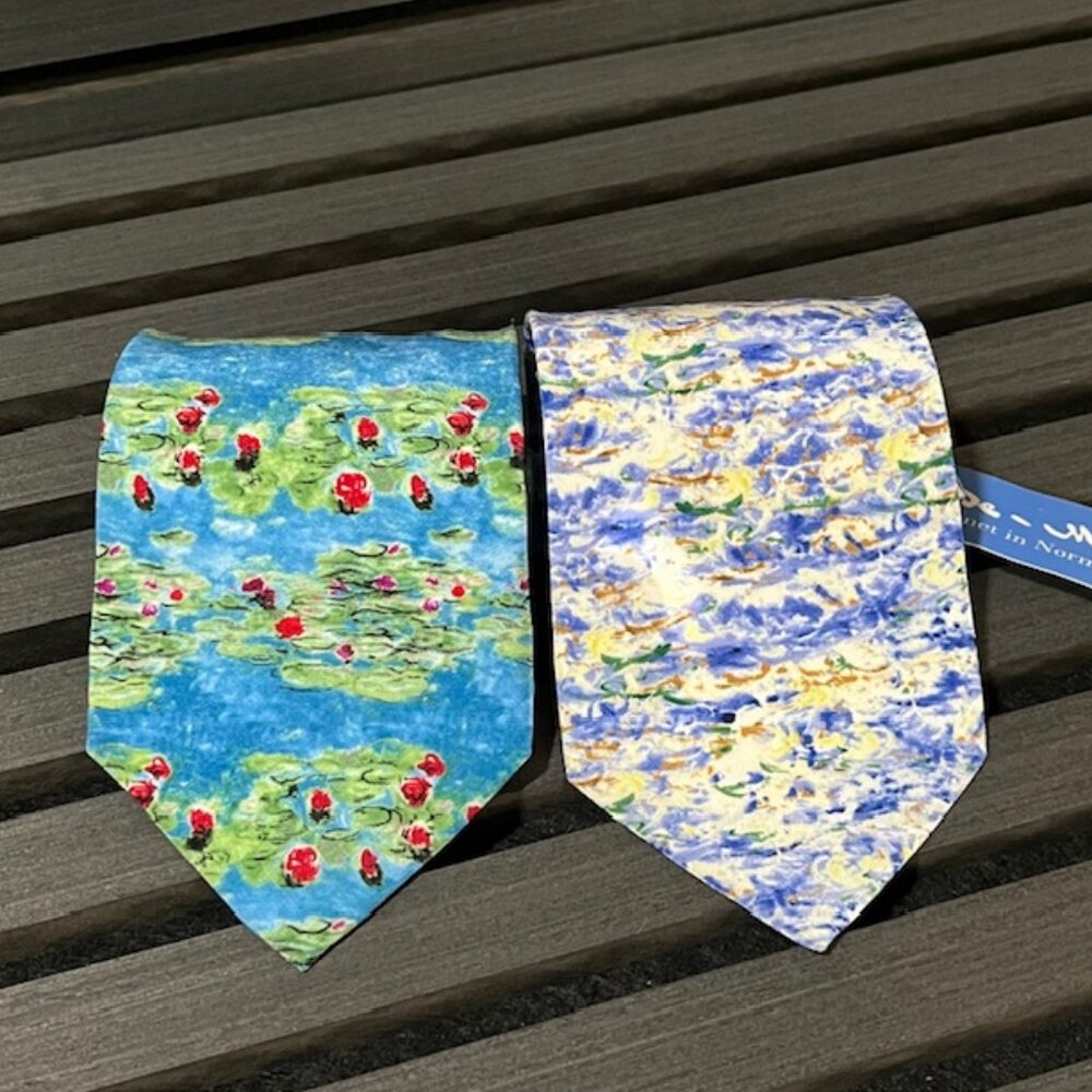 Two Claude Monet in Normandy Silk Neckties Water Breaking Water Lilies Gift Idea